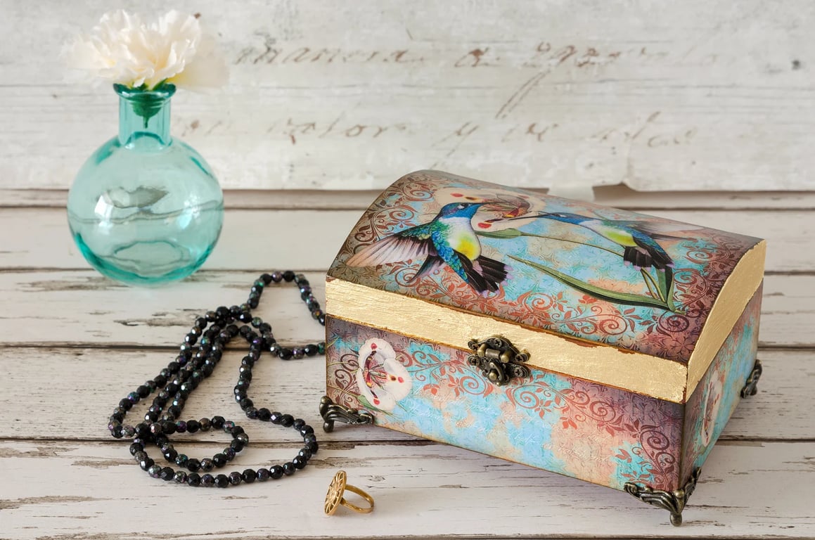 Hummingbirds Wooden Jewellery Box, Jewellery Chest Gift