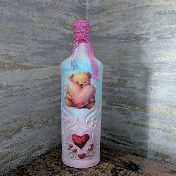 Bear design decoupage bottle