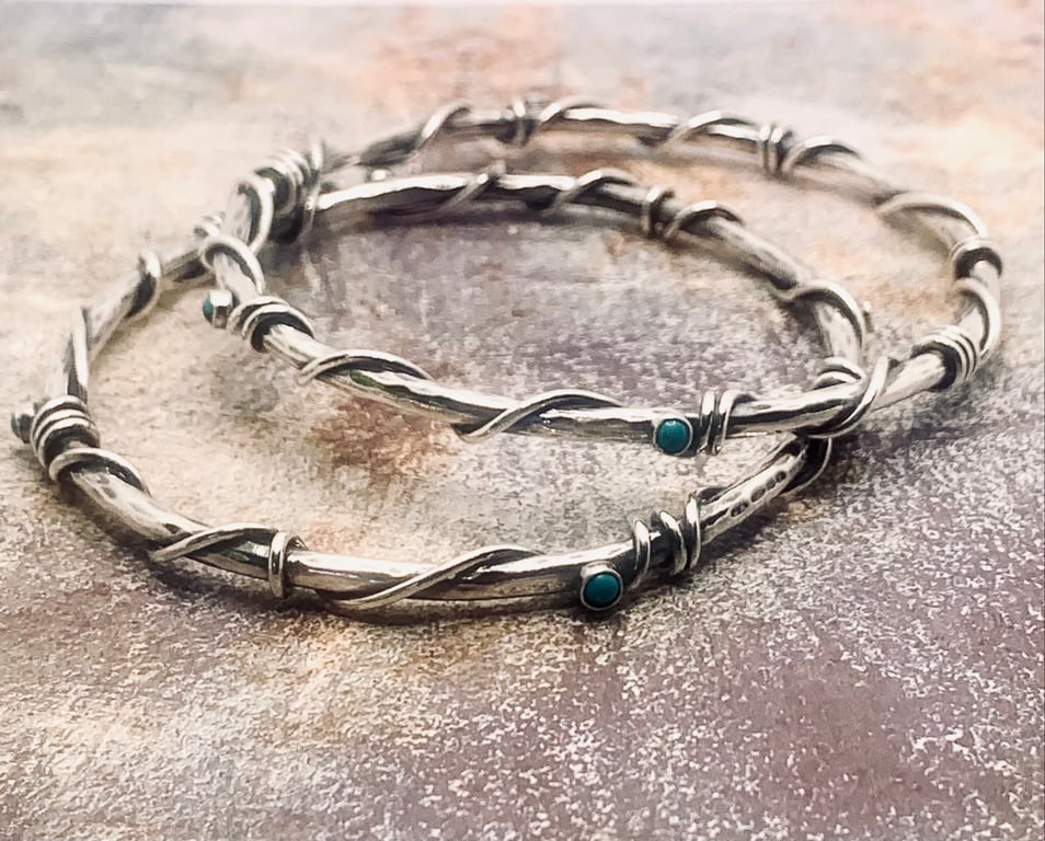 Entwined Sterling Silver & Turquoise Bangle