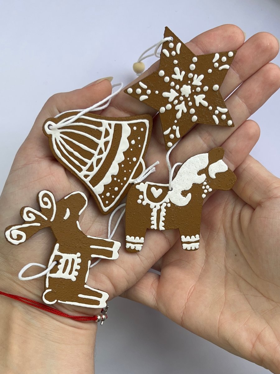 Christmas Tree Decorations Gingerbread Style Hand Painted Handmade