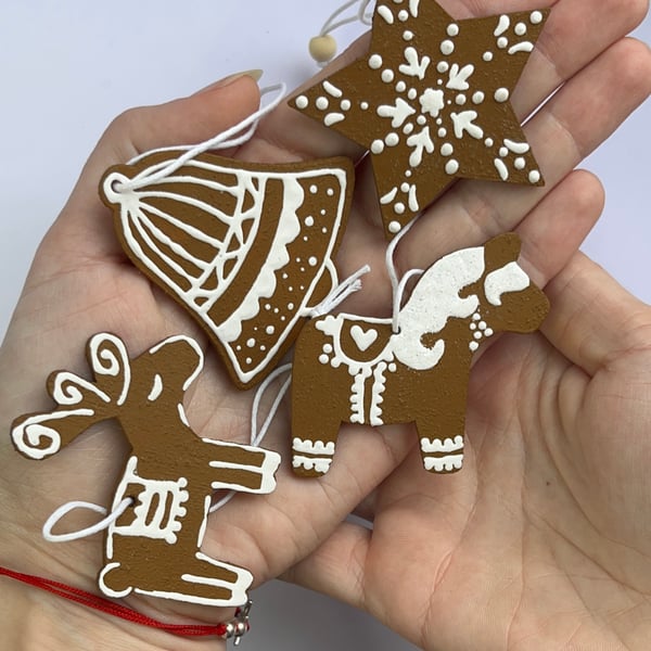 Christmas Tree Decorations Gingerbread Style Hand Painted Handmade
