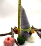Handmade Needle-Felted Autumn Gardening Gonk Grey Coat & Hat Holding Flower Pot - Image 5