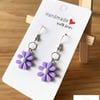 Cute Daisy Earrings Lilac & White, 925 Silver Hooks, Flower Jewellery