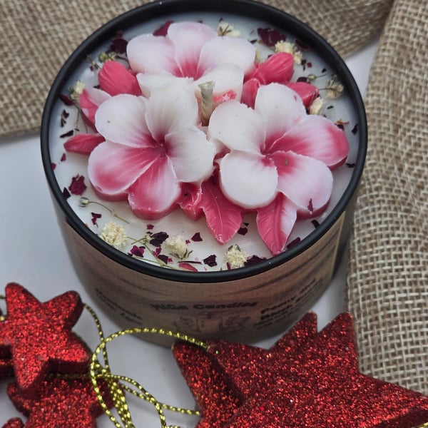 Handmade Floral Soy Wax Candle Tin Botanical Flower Candle Gift