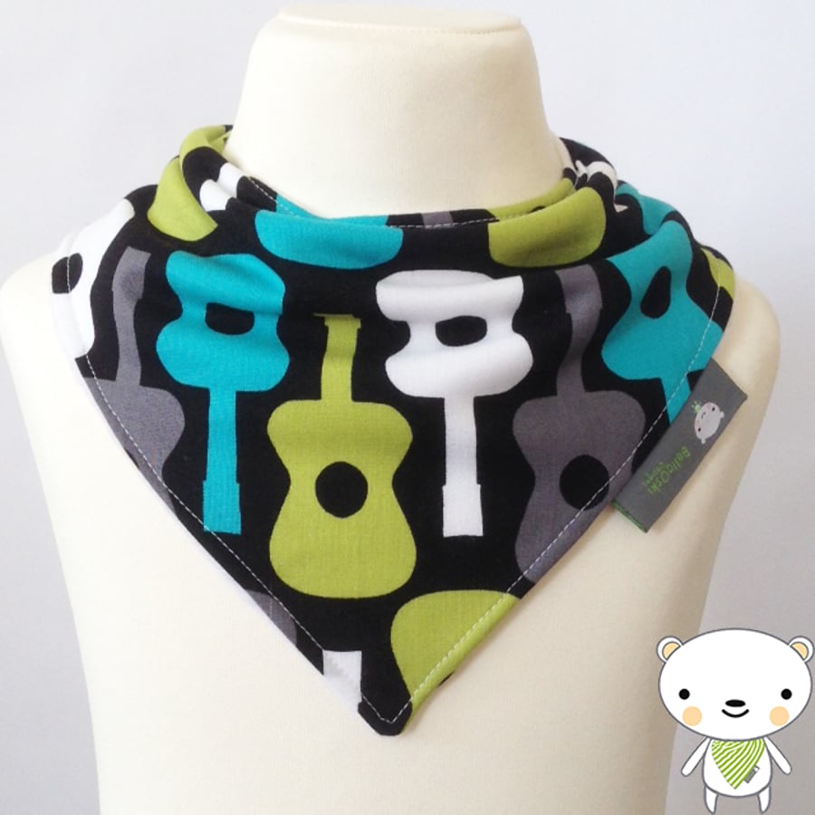 Handmade Baby Bandana Dribble Bib In GROOVY GUITAR Fabric By MICHAEL MILLER GIFT