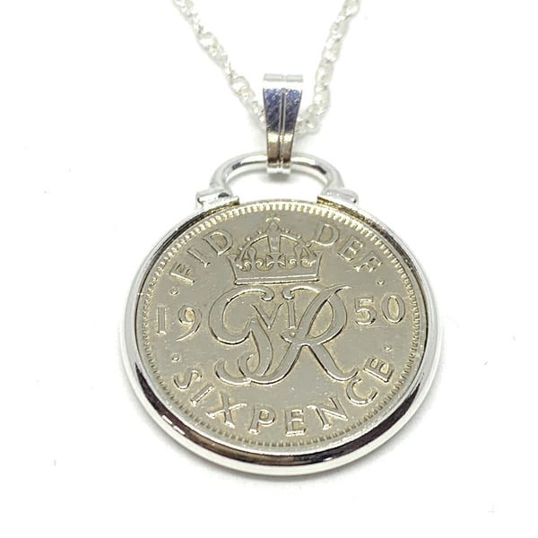 1950 Birthday Gift, 74th Lucky Sixpence Necklace, 74th Birthday Ideas, 74th 
