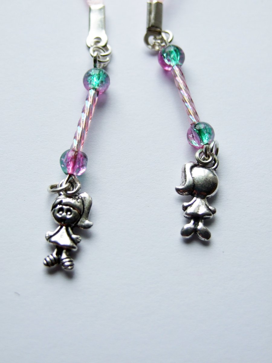Little Girl Silver Charm and Beads Ribbon Bookmark - Choose Your Own Colour