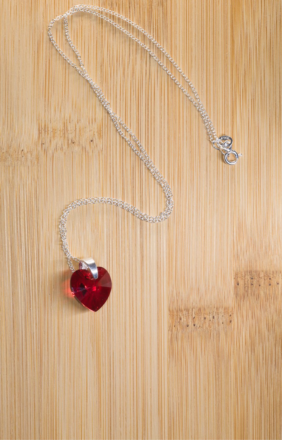 Necklace Swarovski Siam Heart Pendant on Sterling Silver Chain