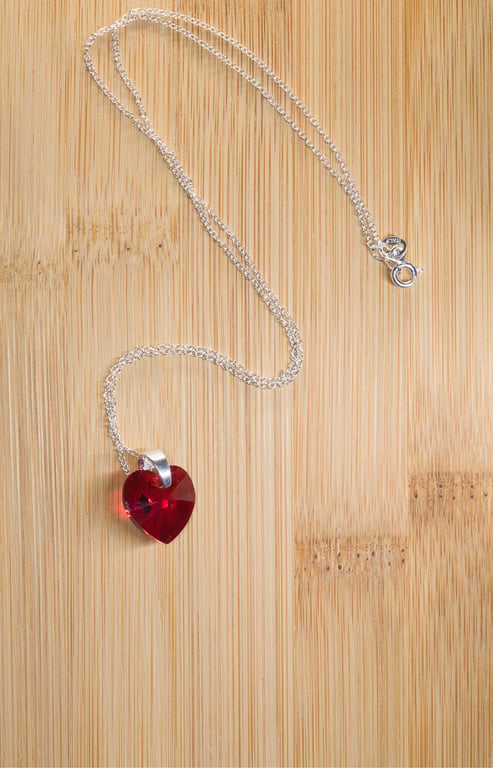 Necklace Swarovski Siam Heart Pendant on Sterling Silver Chain
