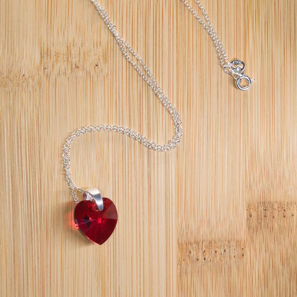 Necklace Swarovski Siam Heart Pendant on Sterling Silver Chain