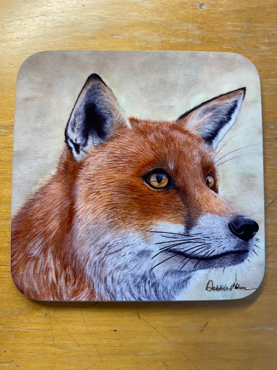 Beautiful 9cm square glossy coaster - Fox