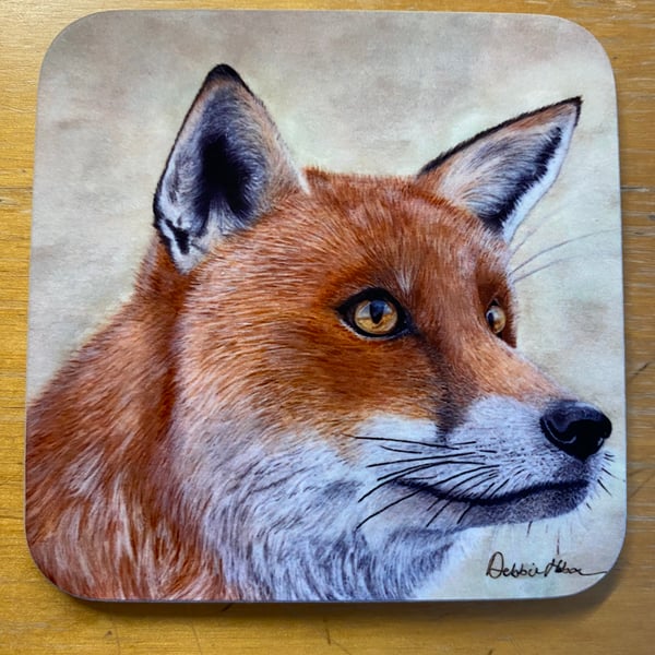 Beautiful 9cm square glossy coaster - Fox