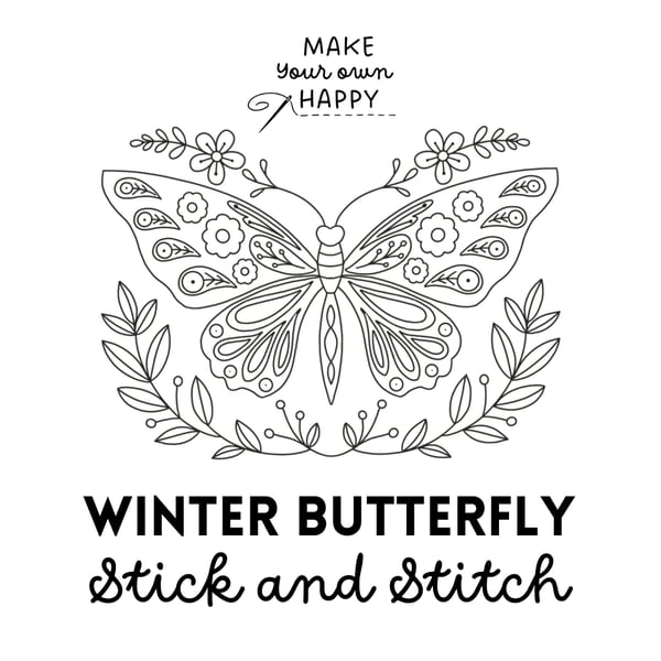 Winter Butterfly Stick & Stitch (Dissolvable Pattern for Embroidery)