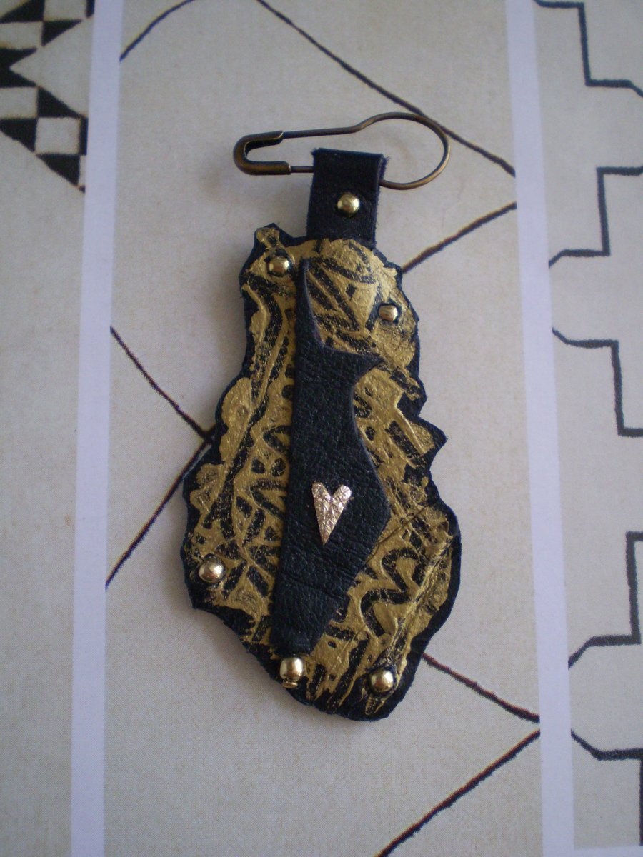 Egyptian Dog (Anubis ) in Recycled Leather.. on a pin...OOAK