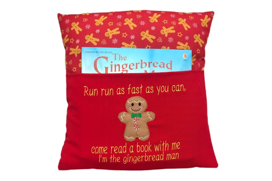 Gingerbread Man Reading Cushion, Gift for Him, Gift for Her, Children's Cushion,