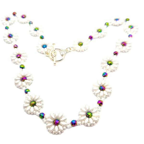 Daisy collection necklace with rainbow Haematite beads