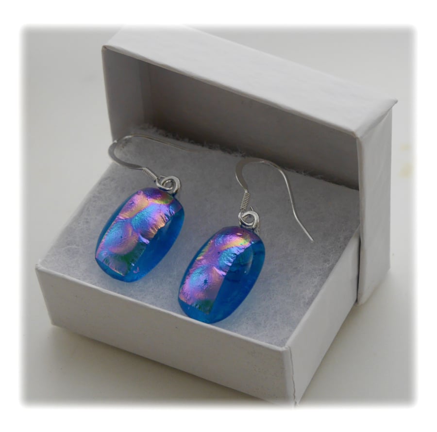 Handmade Fused Dichroic Glass Earrings 171 Turquoise Bubbles