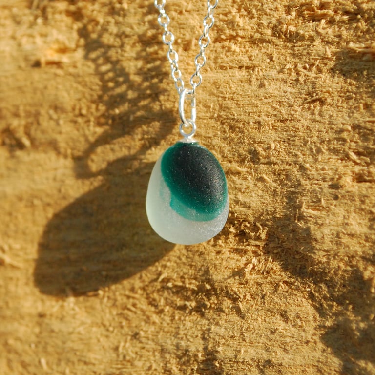Tiny turquoise sea glass pendant