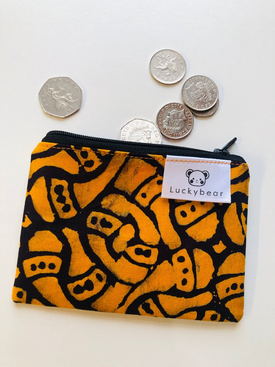 Striking orange and black block print purse, orange coin purse