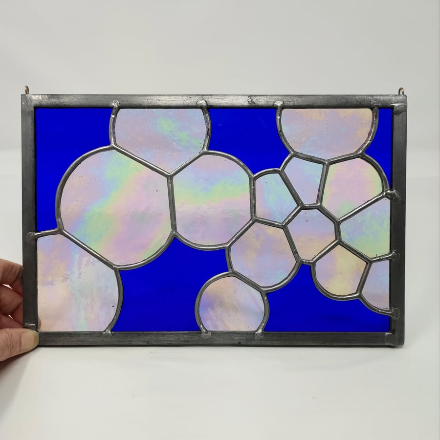 Stained glass soapy bubbles panel. copperfoil and lead 