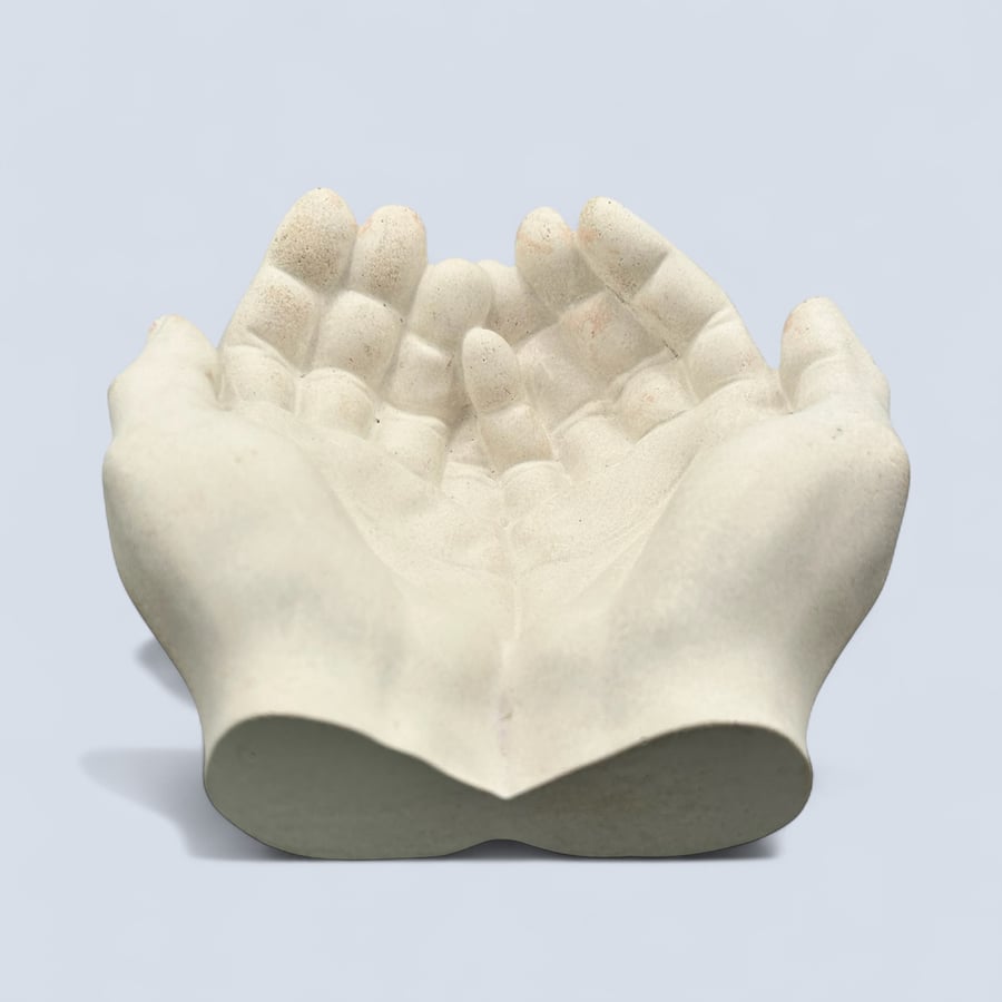 White Concrete Decorative Hand Bowl - Bird Feeder or Bird Bath 