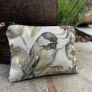 Great Tit cotton coin purse zip pouch with denim back