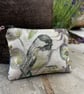 Great Tit cotton coin purse zip pouch with denim back