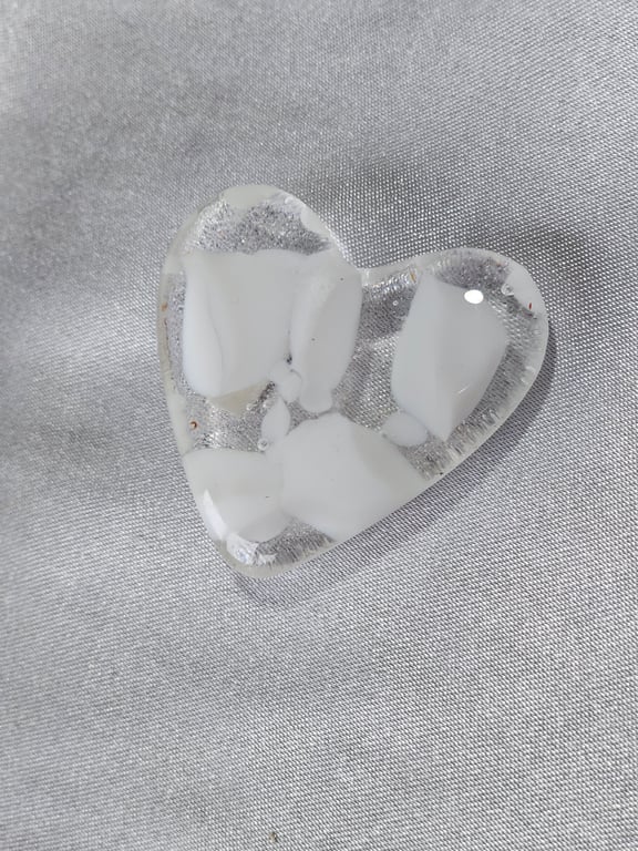 Fused Glass Pocket Heart - dreamy white