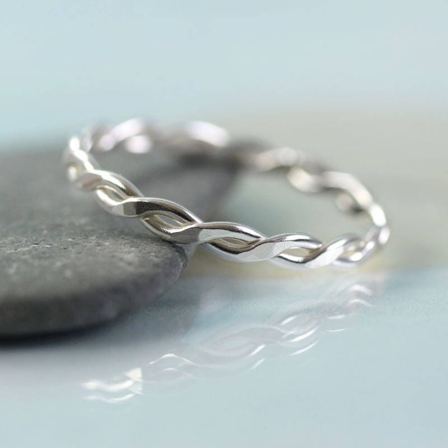 Twisted Silver Ring 1 mm Wire Dainty Stacking Rings