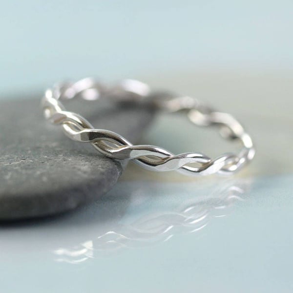 Twisted Silver Ring 1 mm Wire Dainty Stacking Rings