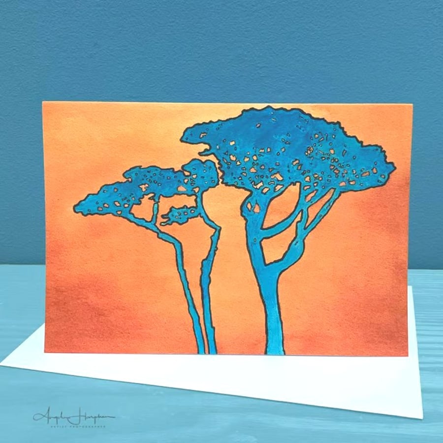 Fine Art Blank Card - Sunset Cornish Trees