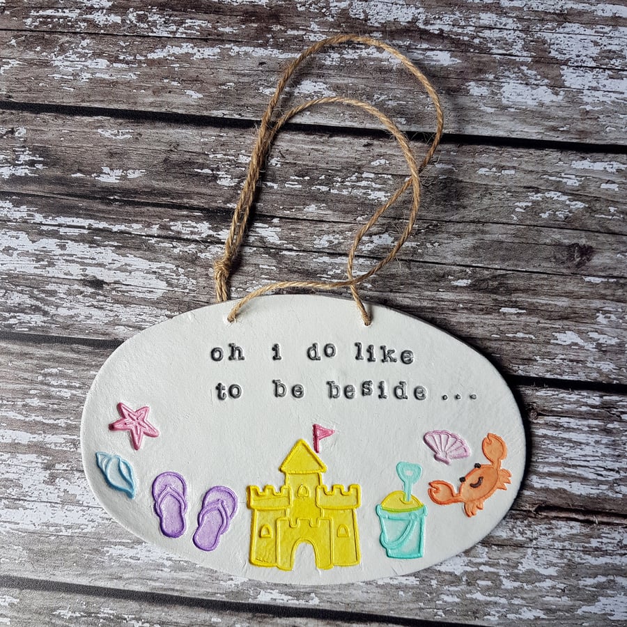 Seaside Themed LARGE Hanging Decoration, Hand painted, Handmade