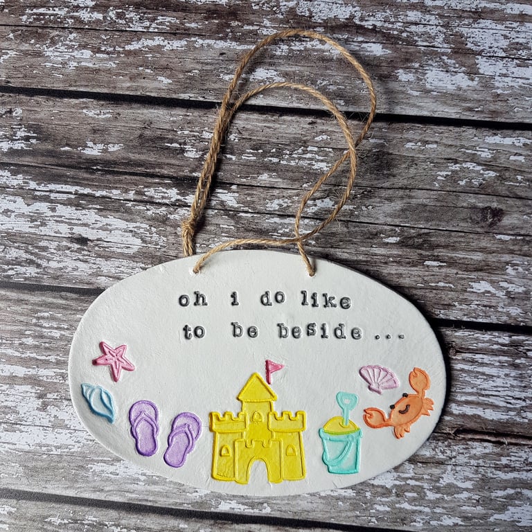 Seaside Themed LARGE Hanging Decoration, Hand painted, Handmade