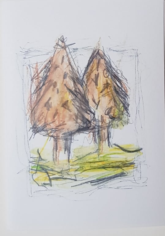 Christmas Trees painting, card