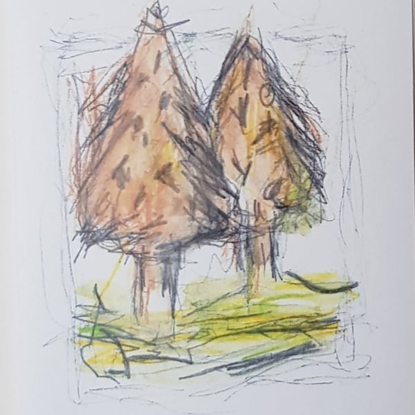 Christmas Trees painting, card