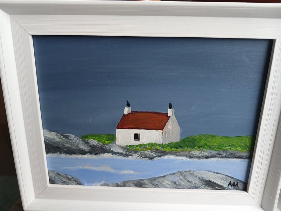 Acrylic colourful painting of a cottage