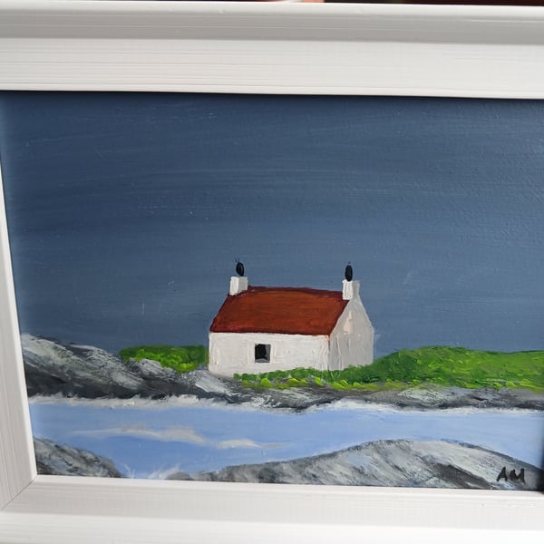 Acrylic colourful painting of a cottage