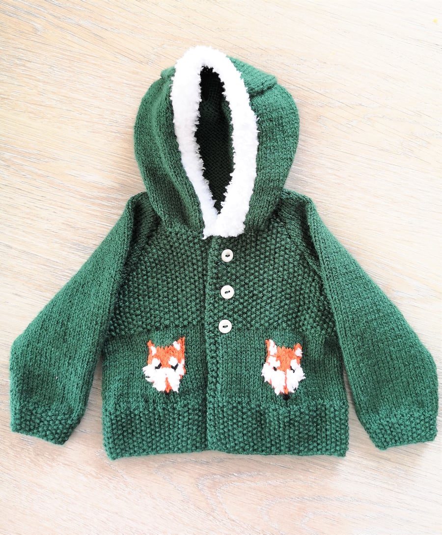 Knitting Pattern for Child's Fox Hoodie Birth to 8 years, Front Fastening PDF