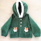 Knitting Pattern for Child's Fox Hoodie Birth to 8 years, Front Fastening PDF