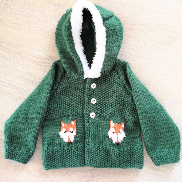 Knitting Pattern for Child's Fox Hoodie Birth to 8 years, Front Fastening PDF