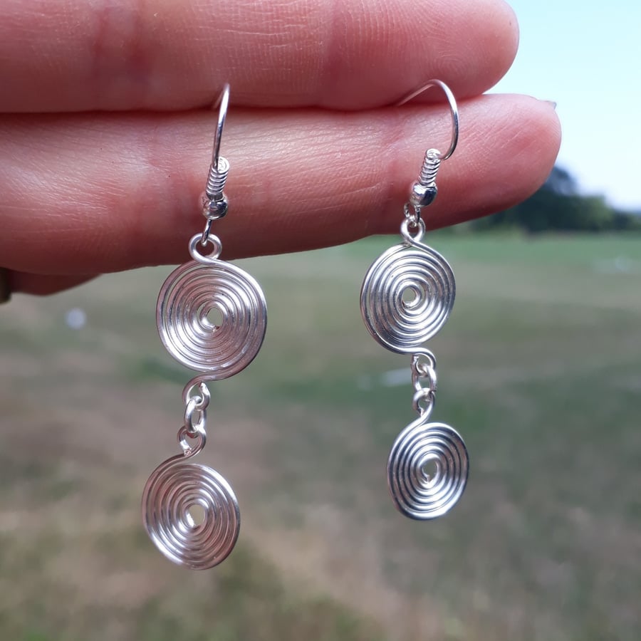 Long Silver Spiral Earrings, Womens Jewellery, Christmas Stocking Fillers Gifts