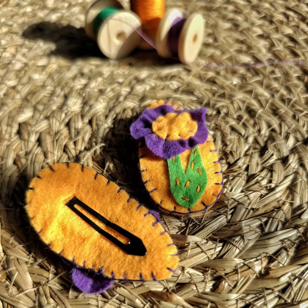 Purple Felt Flower Hair Clips – Set of 2 – Floral Hair Accessories