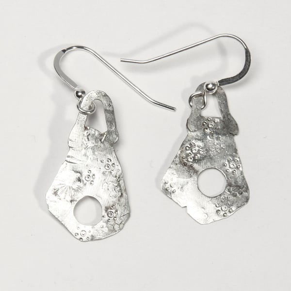 Beaten Silver Leaf Earrings on Wire Hooks