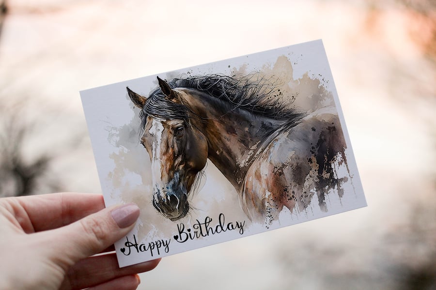 Horse Birthday Card, Brown Horse Birthday Card, Card for Birthday