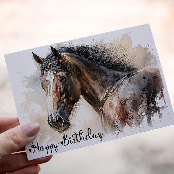 Horse Birthday Card, Brown Horse Birthday Card, Card for Birthday