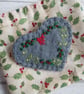 Hand Embroidered Holly & Mistletoe Wool Felt Heart Brooch, Christmas Brooch - Image 1