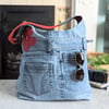 Upcycled Soft Faded Denim Large Shoulder Hobo Bag