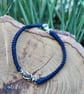 Navy Linen Bracelet with Silver Love Knot, Fourth Wedding Anniversary Gift