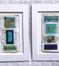 Pretty Patterned Green Turquoise Blue Handstitched Geometric Small Artworks - Image 4