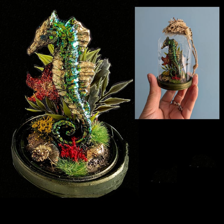 Ocean Floor in a Hanging Glass Dome OOAK handcrafted